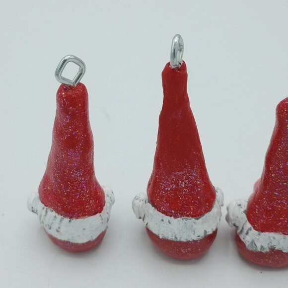 Red on Red Gnome Ornaments Christmas Pendant Handmade Original Folkart Set of 4 - Picture 6 of 8